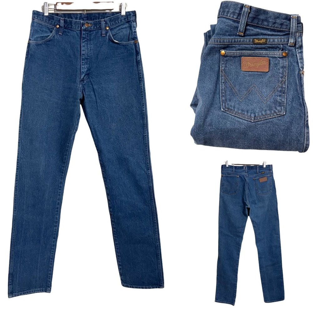 Wrangler Men's Vintage Medium Wash W Patch Pocket Straight Leg Blue Jeans 33 38